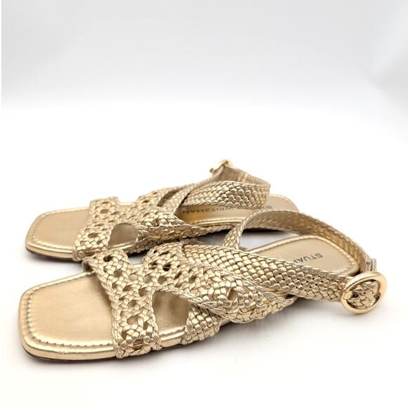 Stuart Weitzman Thea Flat Sandal Women's Ankle Strap Gold Size US5.5B EU36 - Picture 1 of 11